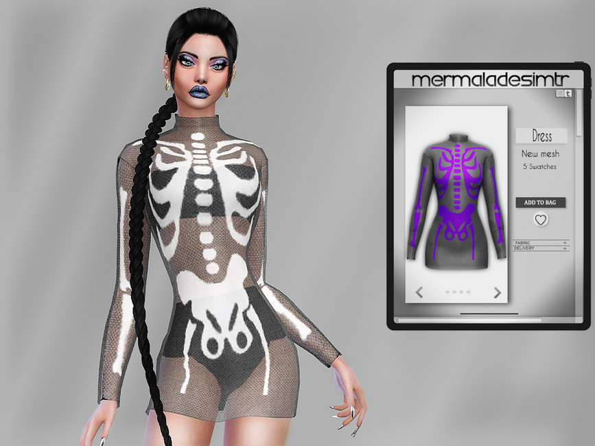 Платье Skeleton Print Dress Симс 4
