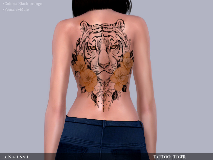 Татуировка на спине Tattoo Tiger Симс 4