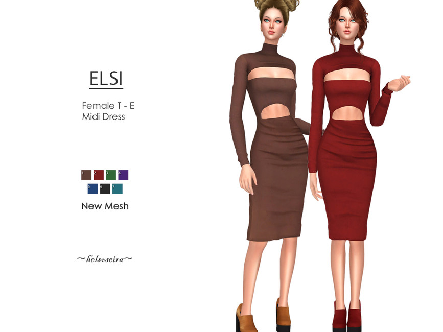 Платье ELSI - Midi Dress Симс 4