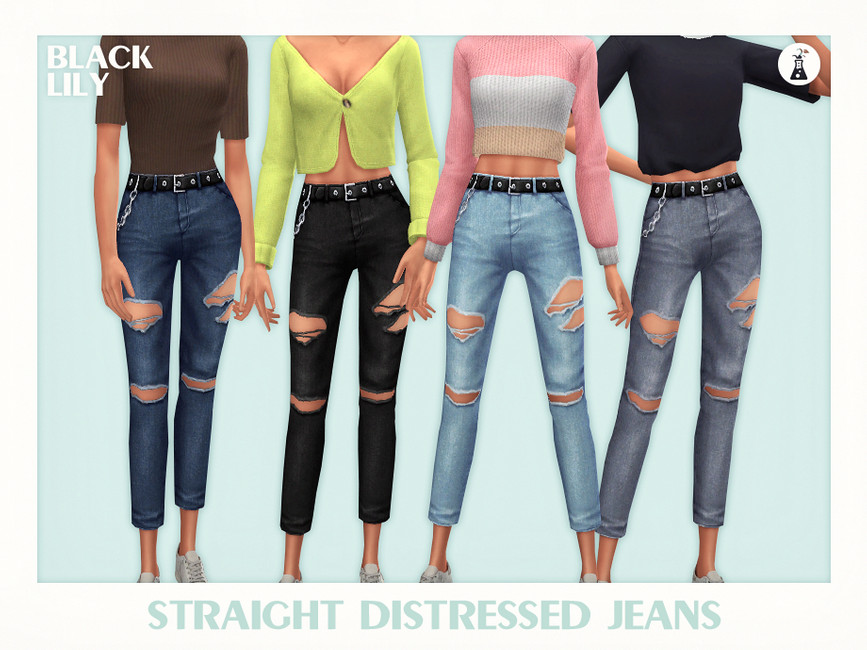 Джинсы Straight Distressed Jeans Симс 4