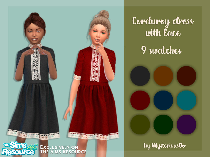 Платье для детей Corduroy Dress With Lace Симс 4