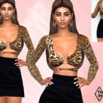 Блузка Long Sleeve Leopard Blouse Симс 4