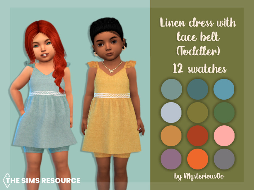 Платье для малышей Linen Dress With Lace Belt Toddler Симс 4