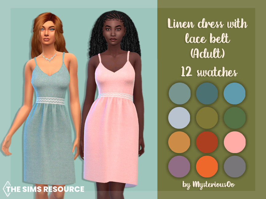 Платье Linen Dress With Lace Belt Adult Симс 4