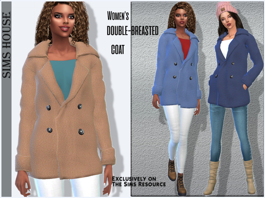 Пальто Women’s double-breasted coat Симс 4