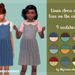 Платья для детей Linen Dress Eith Lace On The Collar Симс 4