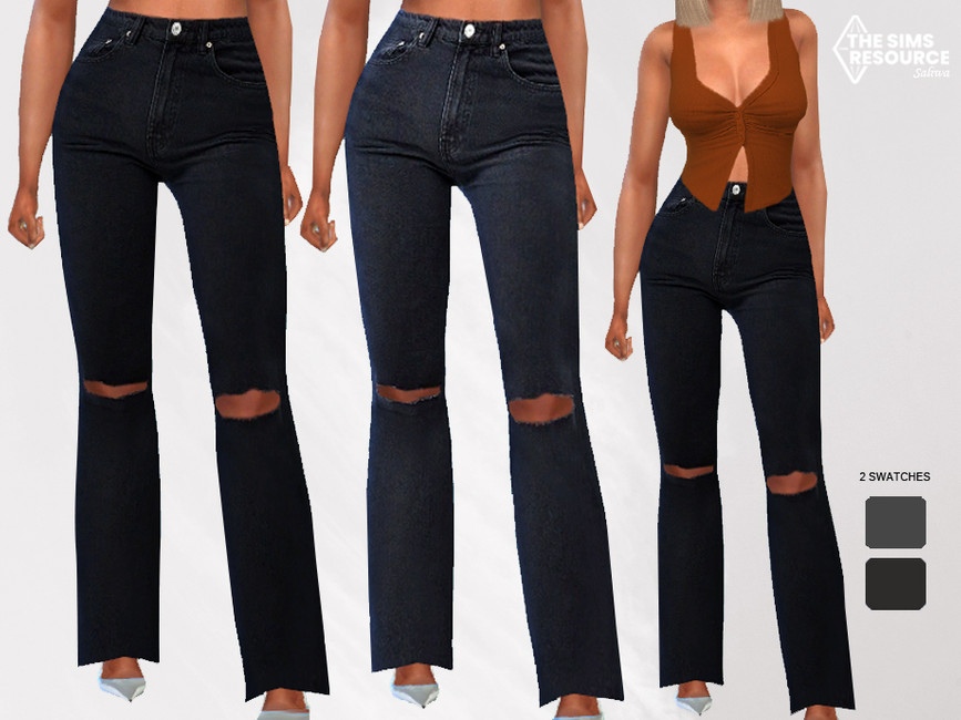Рваные джинсы New Style High Waisted Ripped Mom Jeans Симс 4