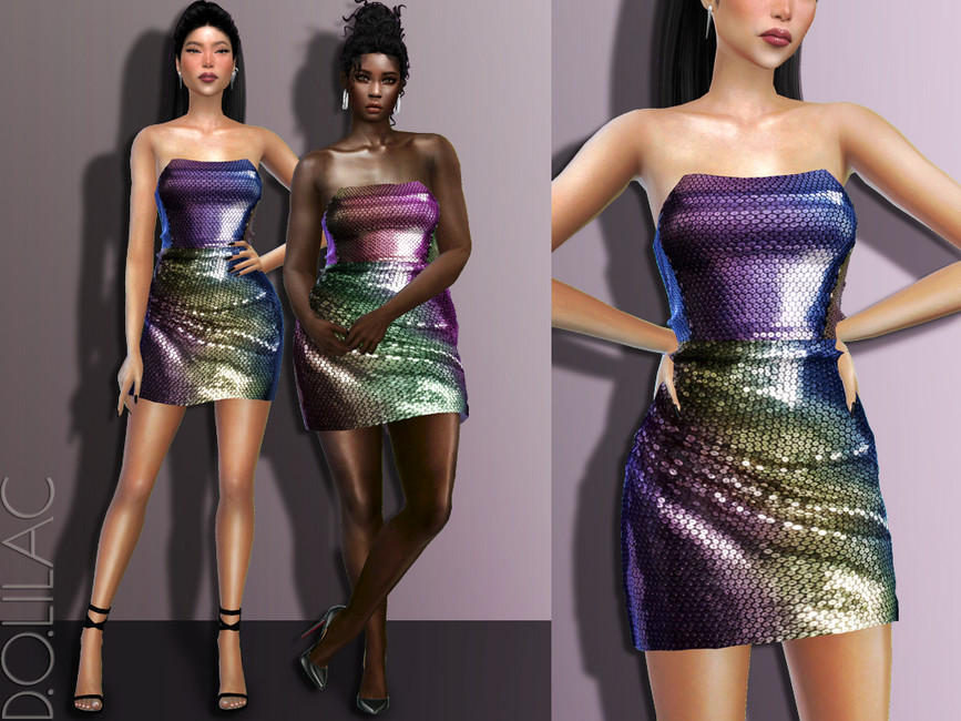 Мини платье Sequin Strapless Mini Dress DO548 Симс 4