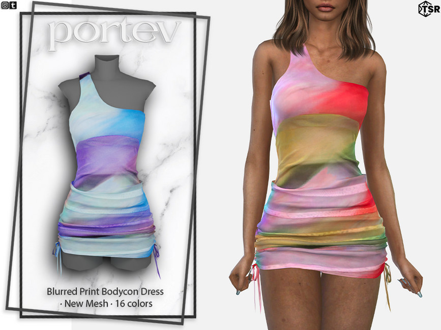 Платье Blurred Print Bodycon Dress Симс 4