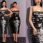 Платье Sequined Maxi Dress DO552 Симс 4
