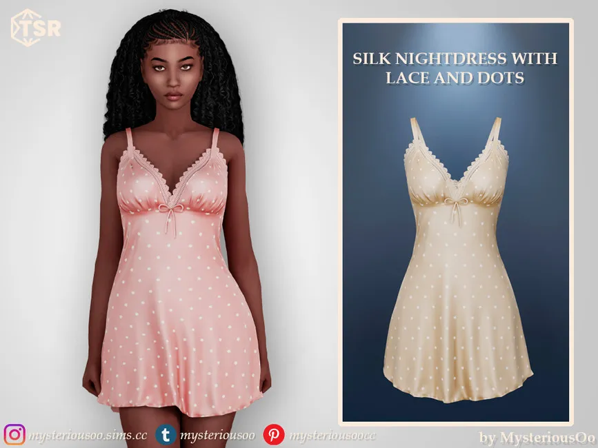 Одежда Silk Nightdress with Lace and Dots Симс 4