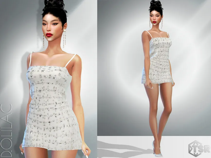 Платье Crystal Embellished Satin Mini Dress DO953 Симс 4