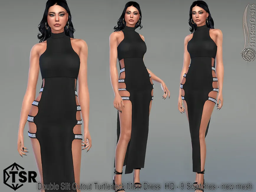 Платье Double Slit Cutout Turtleneck Maxi Dress Симс 4