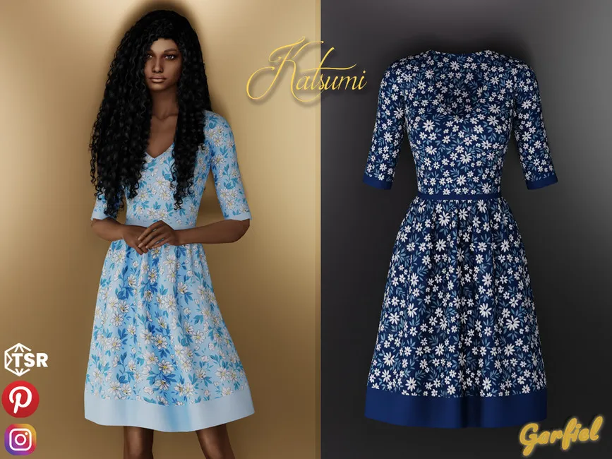Платье Katsumi - Dress with Floral Pattern Симс 4