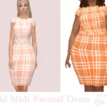 Платье Plaid Midi Formal Dress Симс 4
