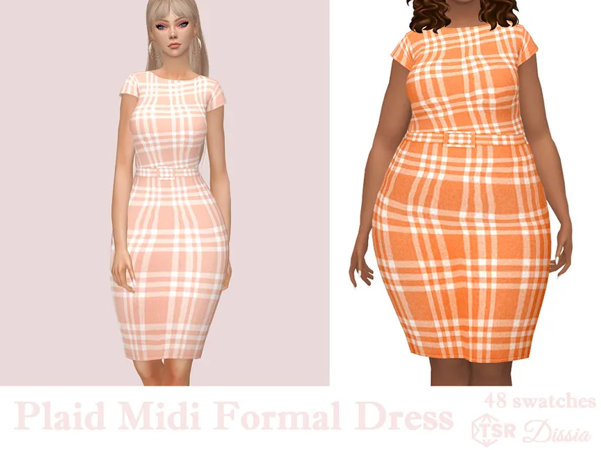 Платье Plaid Midi Formal Dress Симс 4