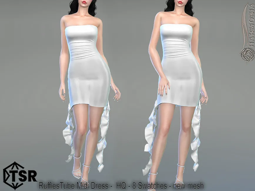 Платье RufflesTube Midi Dress Симс 4