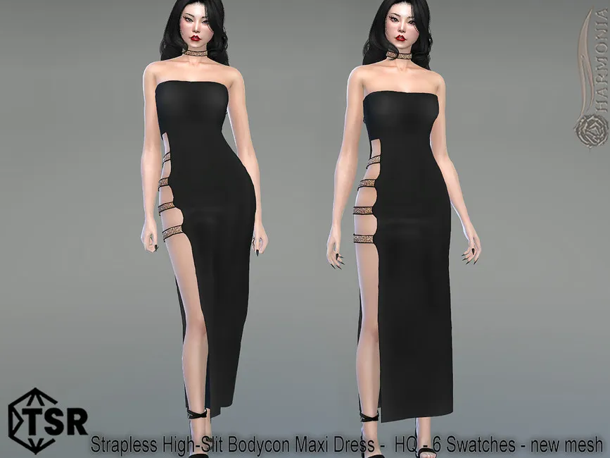 Платье Strapless High-Slit Bodycon Maxi Dress Симс 4