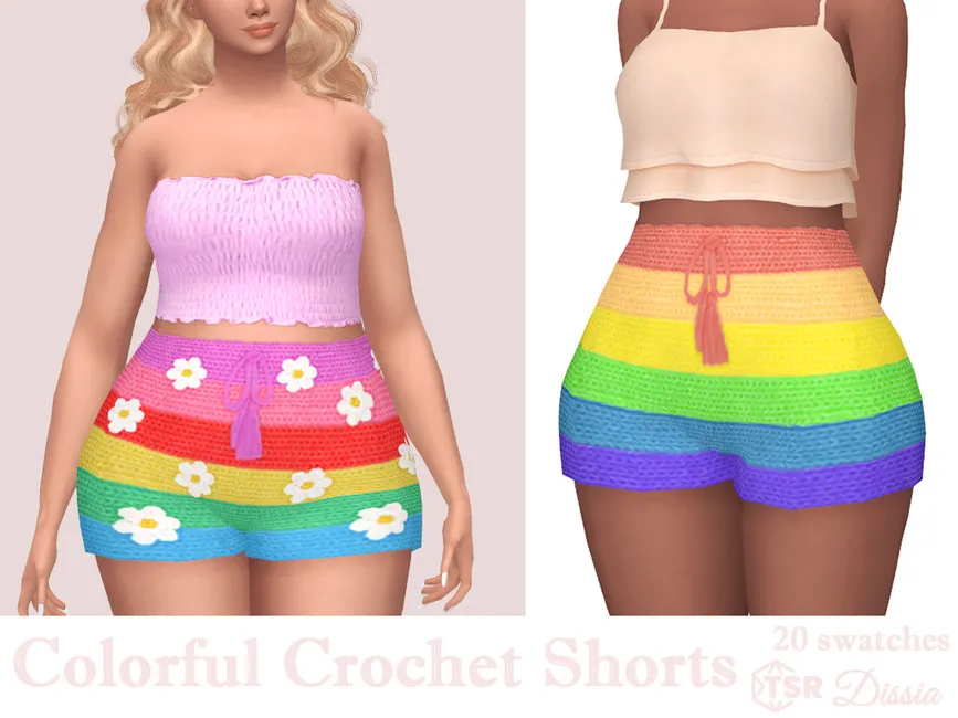 Шорты Colorful Crochet Shorts Симс 4