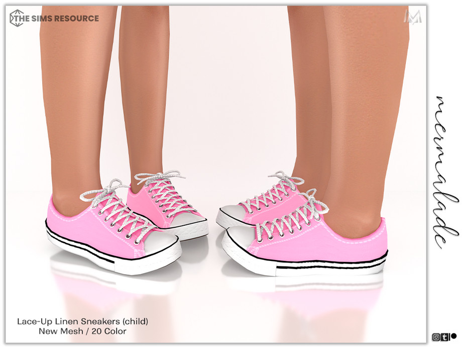 Детские кроссовки Lace-Up Linen Sneakers S215 Симс 4