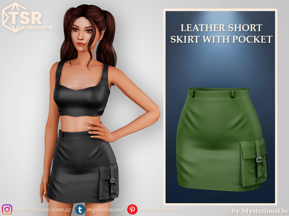 Моды юбки Leather Short Skirt with Pocket Симс 4