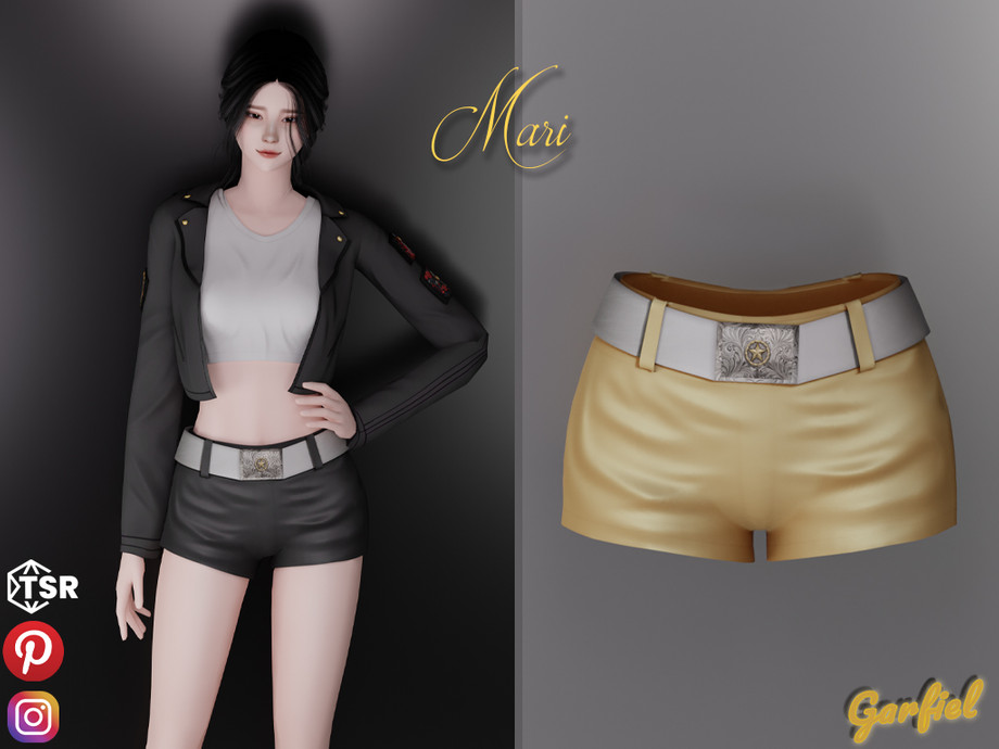 Шорты Mari Leather Shorts with Waistband Sims 4