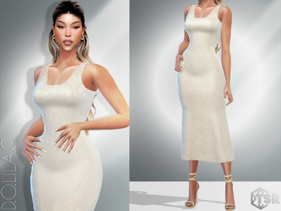 Smocked Midi Dress DO016 Sims 4