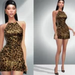 Sims 4 Animal Print Backless Mini Dress