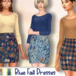 Sims 4 Blue and Brown Fall Dress