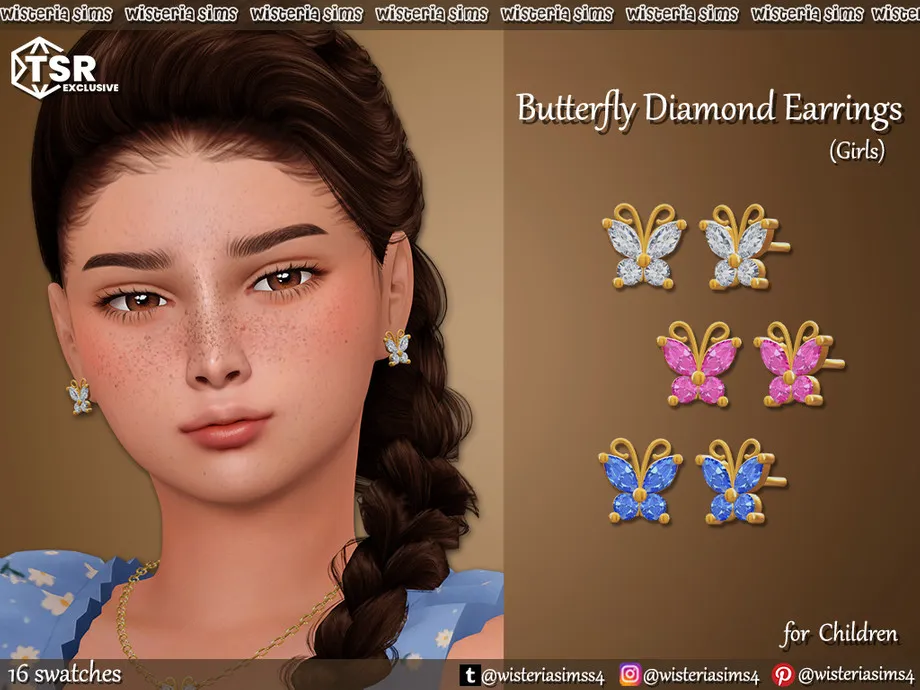 Sims 4 Butterfly Diamond Earrings for children