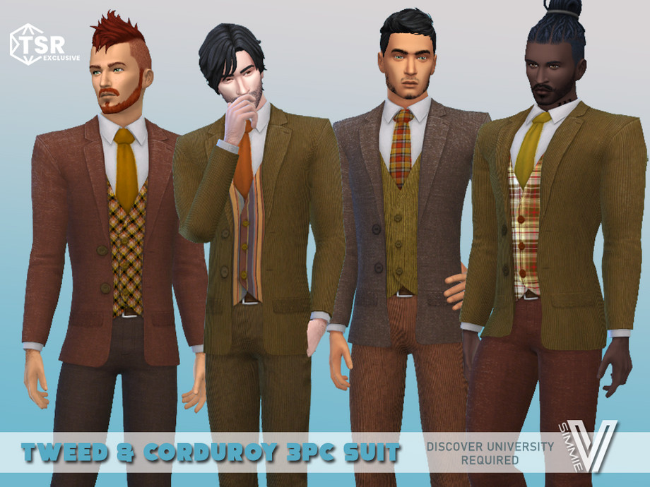 Sims 4 Fall 3pc Suit Tweed & Corduroy for Male