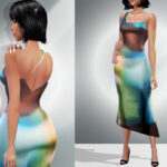 Sims 4 Graphic Print Sleeveless Dress DO036
