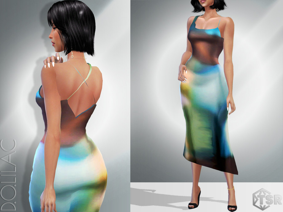 Sims 4 Graphic Print Sleeveless Dress DO036