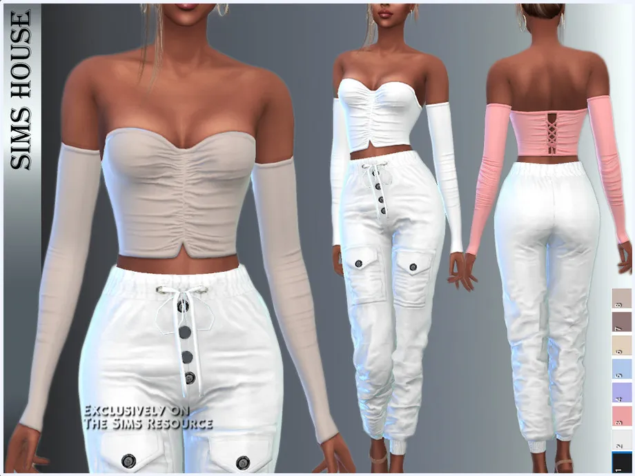 Sims 4 Off Shoulder Lace Up Knot Rib-knit Crop Top