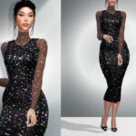 Sims 4 Sequined Tulle Midi Dress DO035