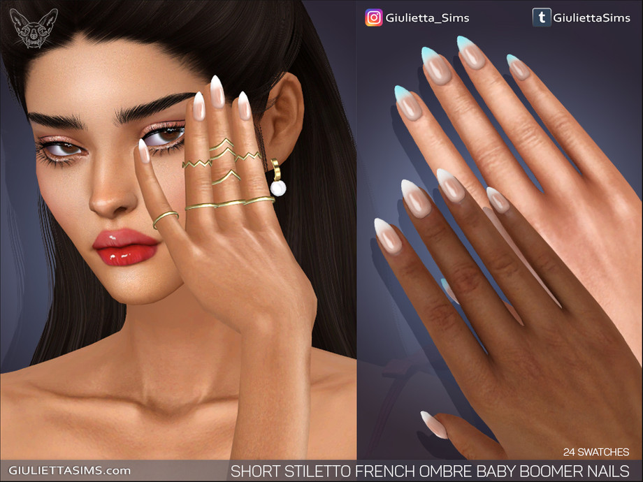 Sims 4 Short Stiletto French Ombre Baby Boomer Nails