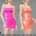 Sims 4 Spaghetti Strap PU Leather Dress