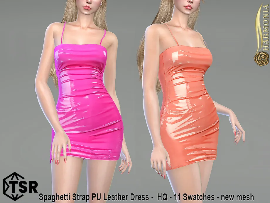 Sims 4 Spaghetti Strap PU Leather Dress
