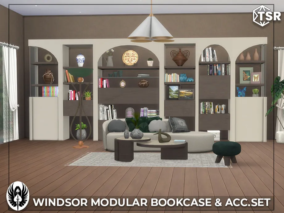 Sims 4 Windsor Modular Bookcase & Acc. Set