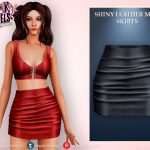 Наряд Punk Rebels - Shiny Leather Mini Skirt & Leather Top With Pins Sims 4