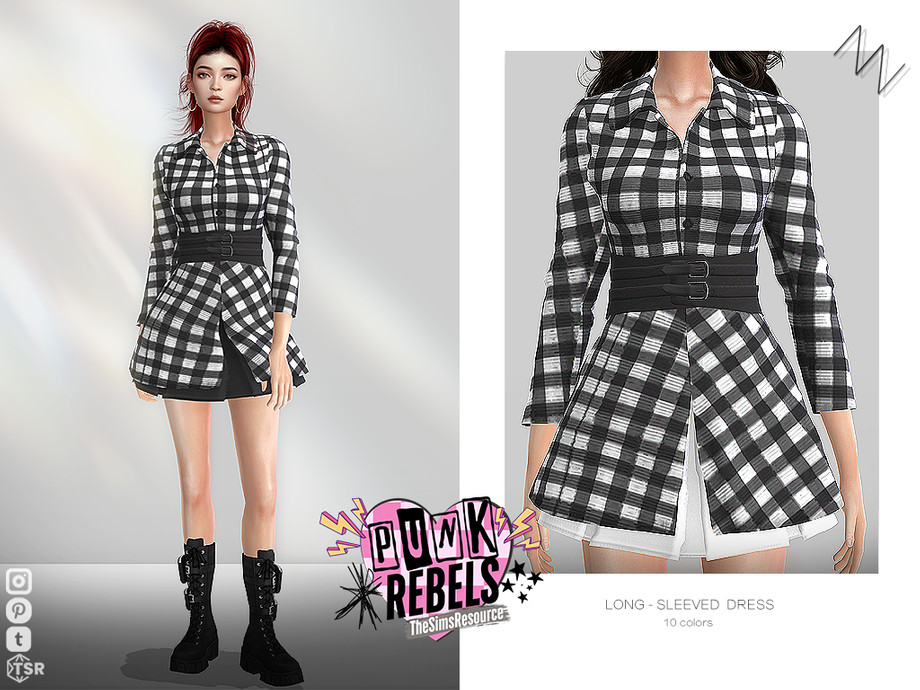 Платье Long-Sleeved Dress Sims 4