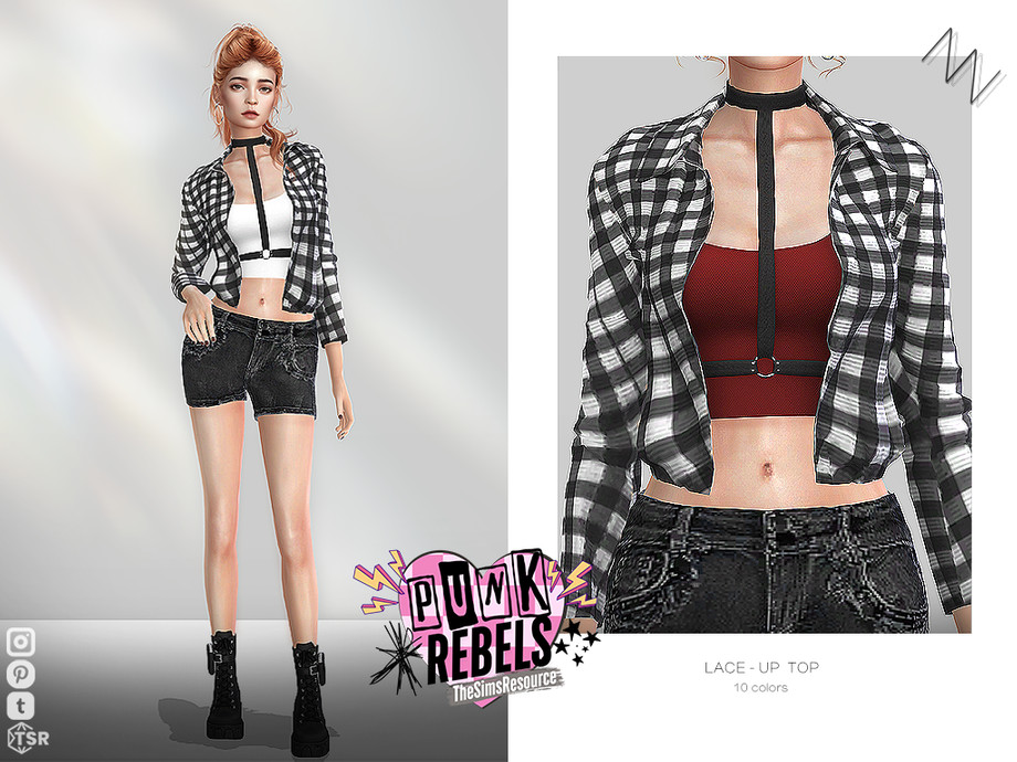 Топ с рубашкой Lace-Up Top Sims 4