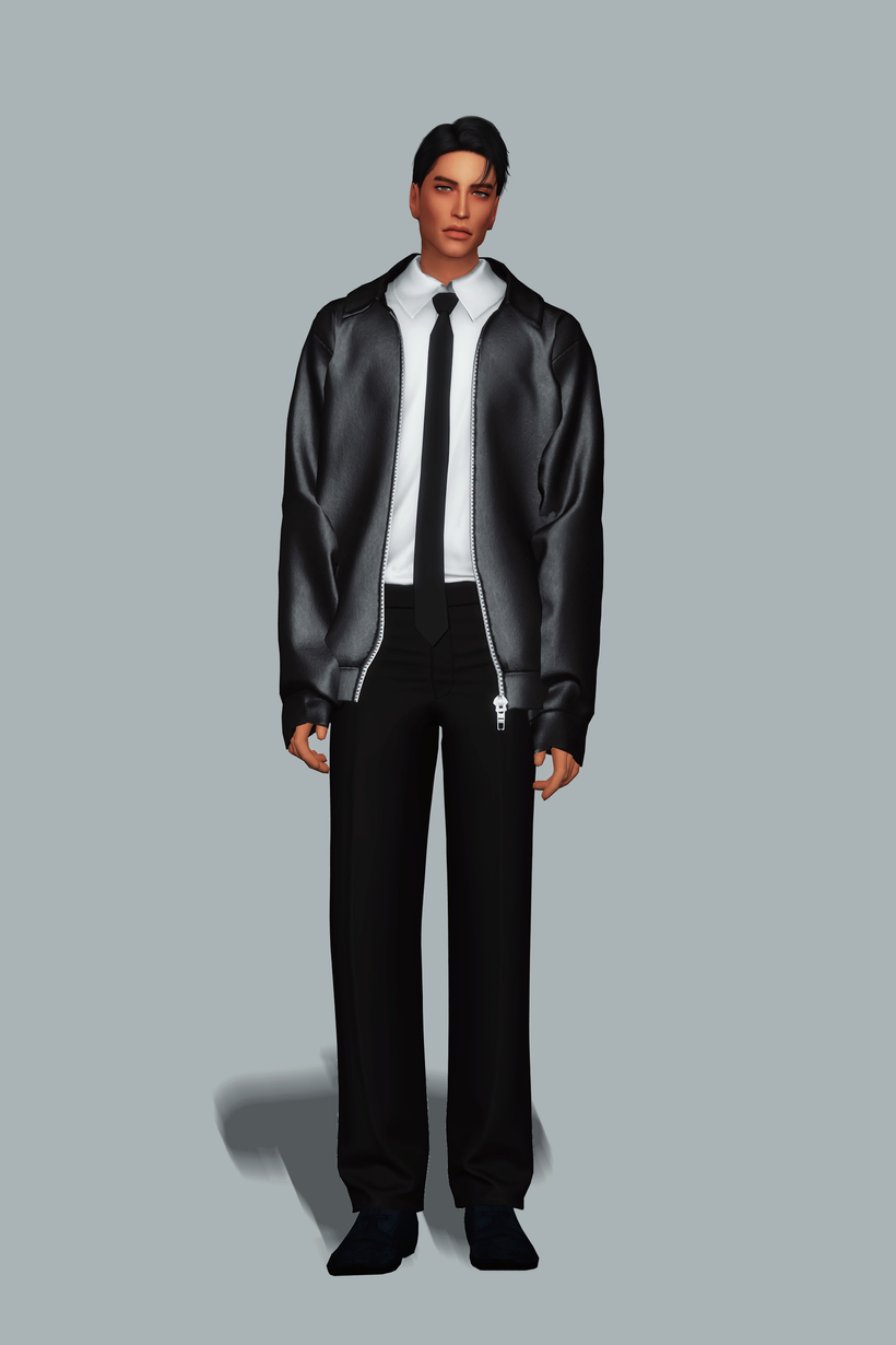 Комплект одежды Leather Jacket w Shirt Sims 4