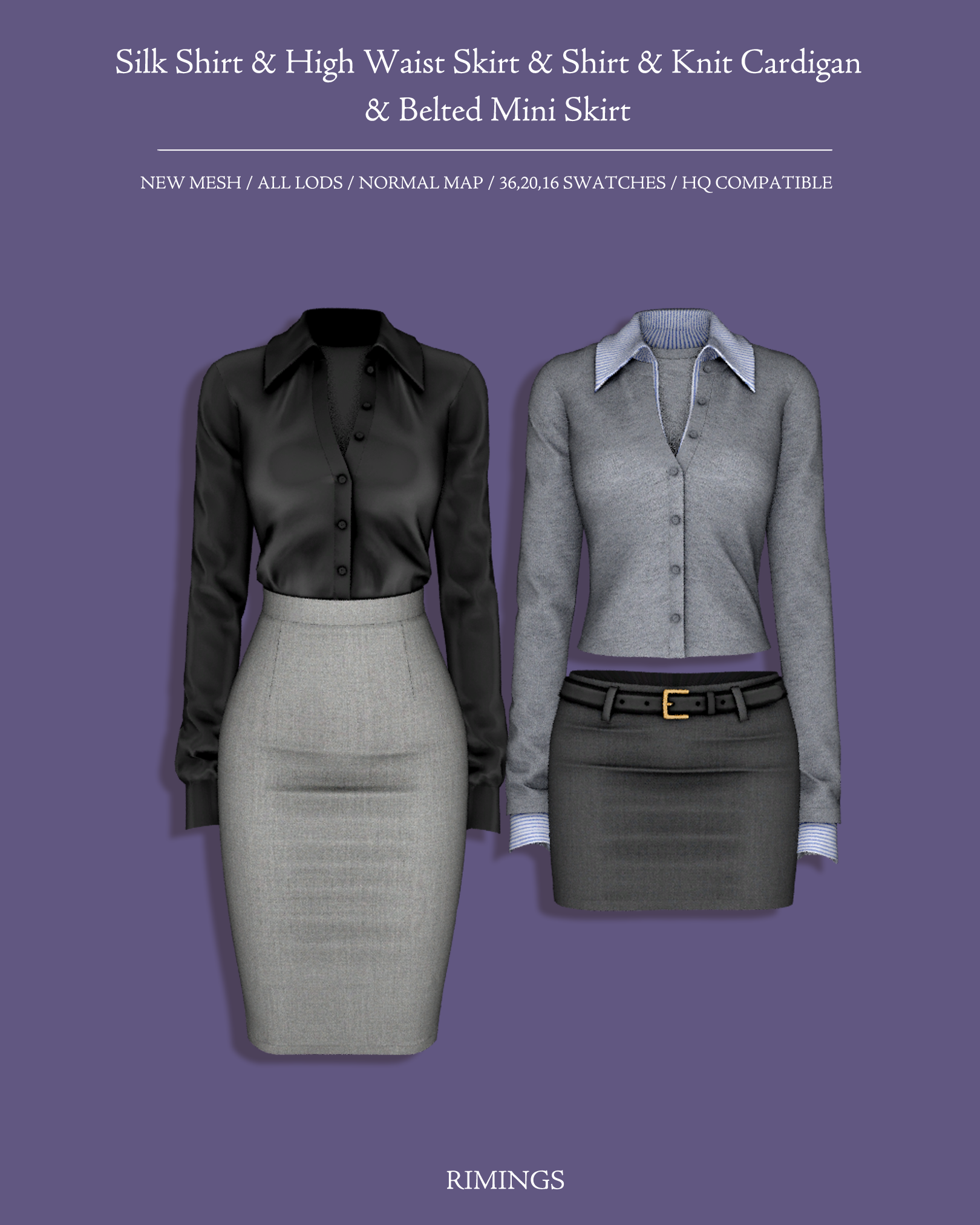 Деловой комплект Silk Shirt & High Waist Skirt Sims 4