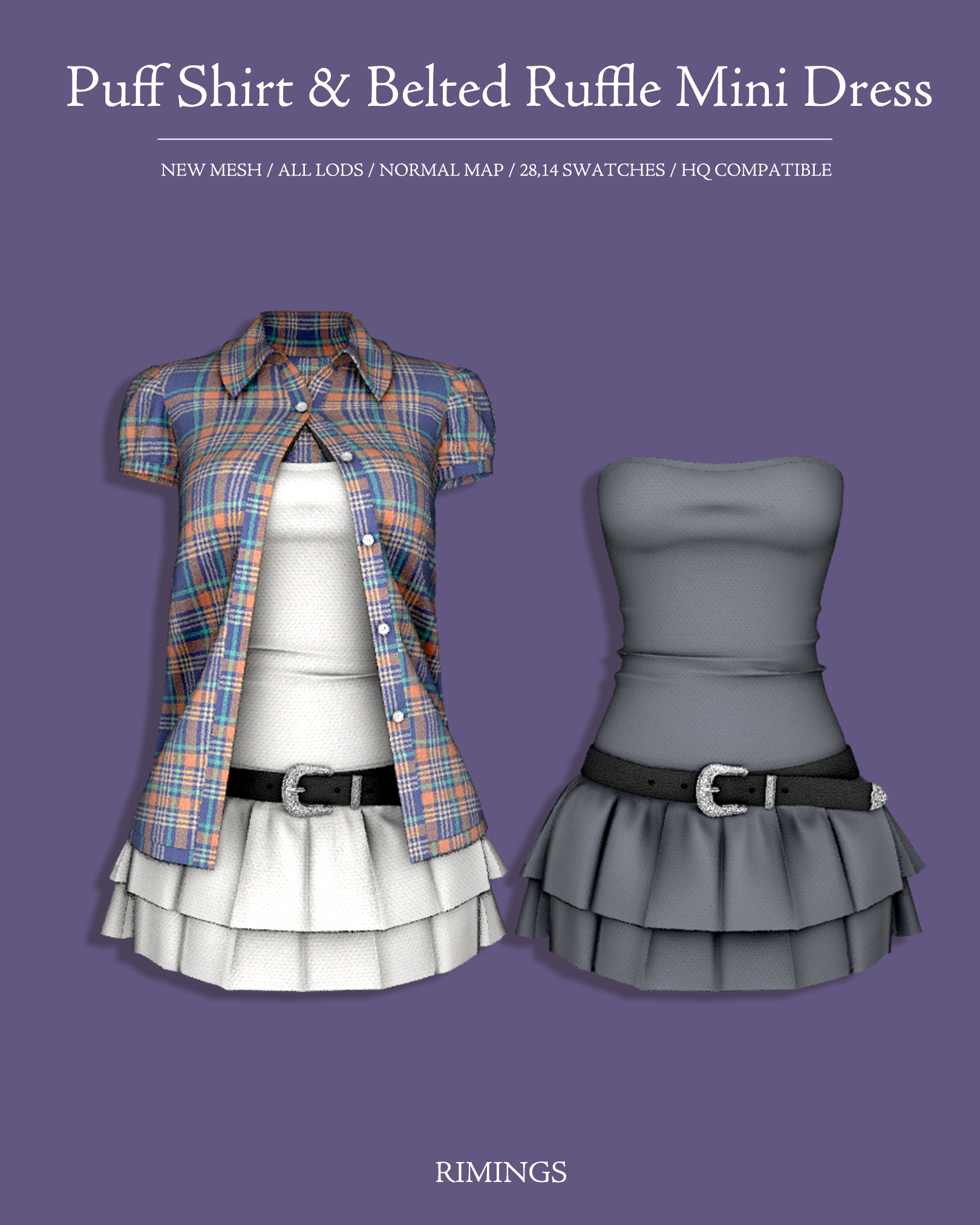 Комплект одежды Puff Shirt & Belted Ruffle Mini Dress Sims 4