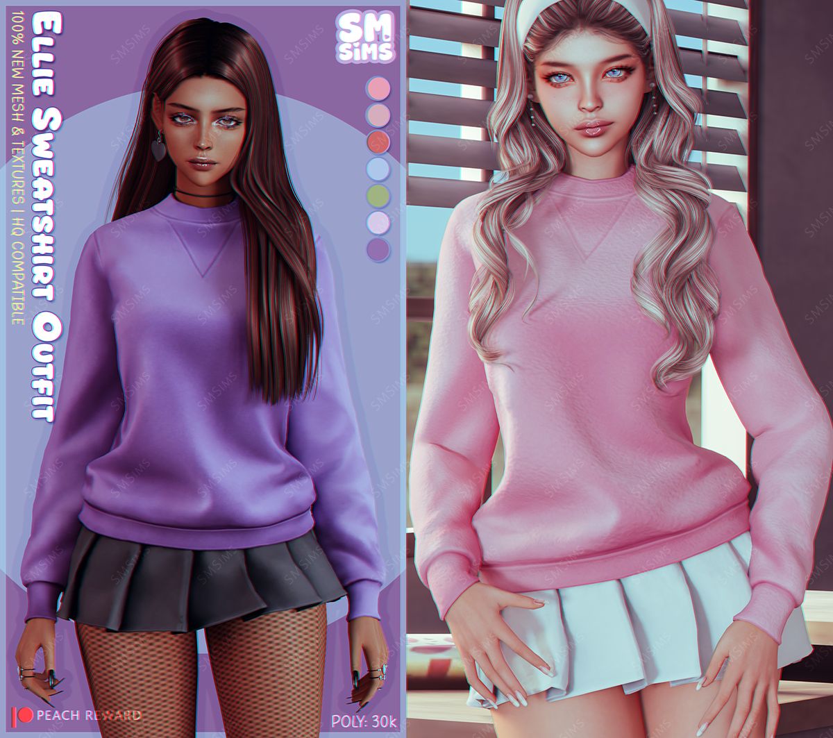 Свитшот с юбкой Ellie Sweatshirt Outfit Sims 4