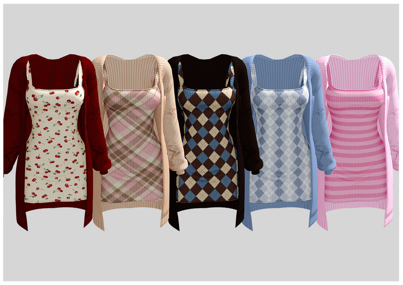 Вязанный комплект Hailey Dress With Cardigan Sims 4