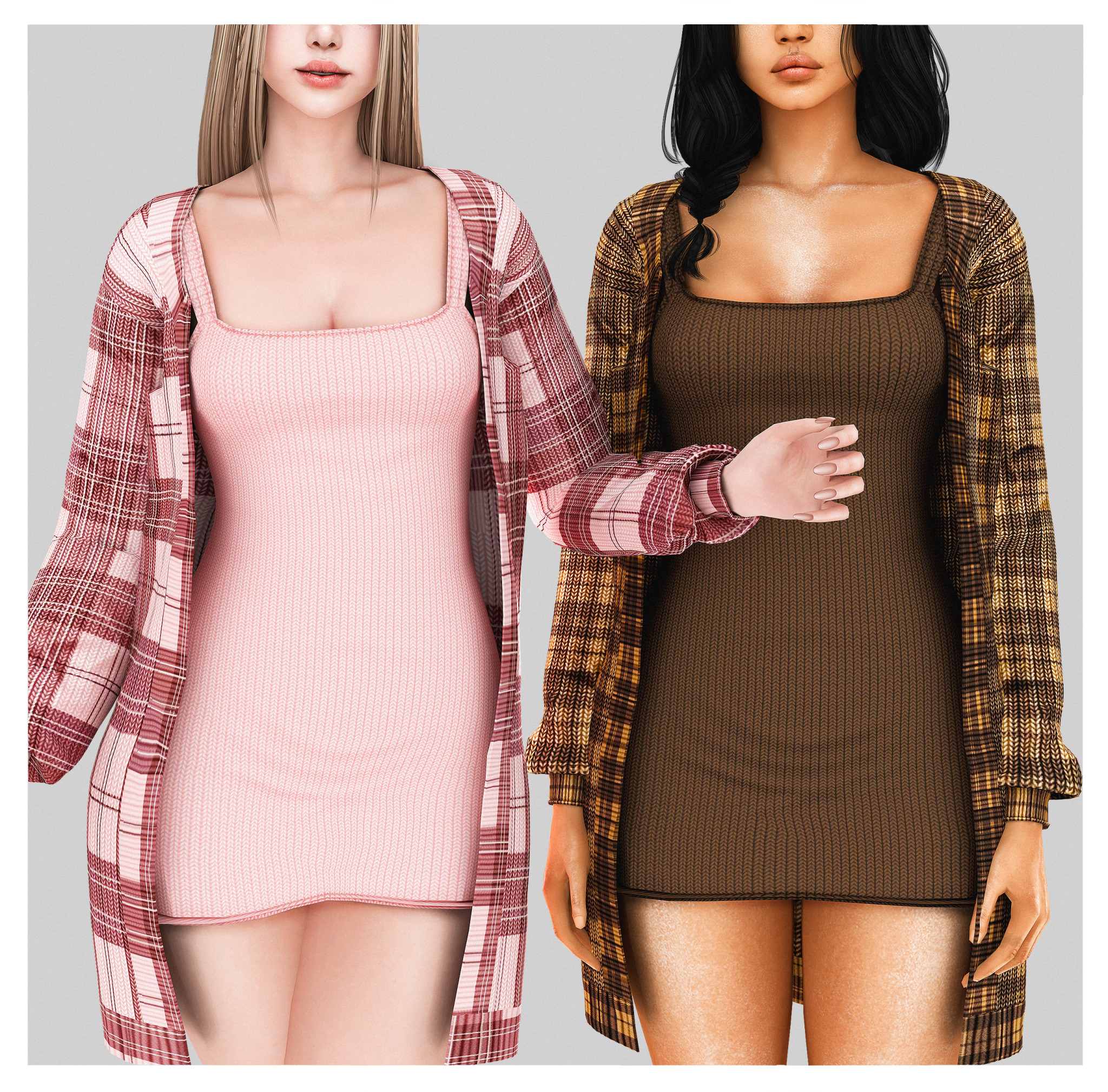 Вязанный комплект Hailey Dress With Cardigan Sims 4