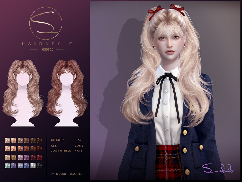 Женская прическа 030725_double wavy ponytail hair Sims 4