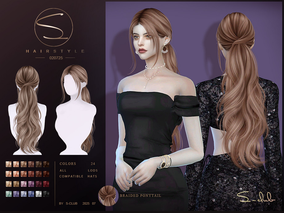 Женская прическа 020725&080725_braided Ponytail hairstyle Sims 4